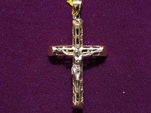 Patterned Tube Crucifix Pendant 10K