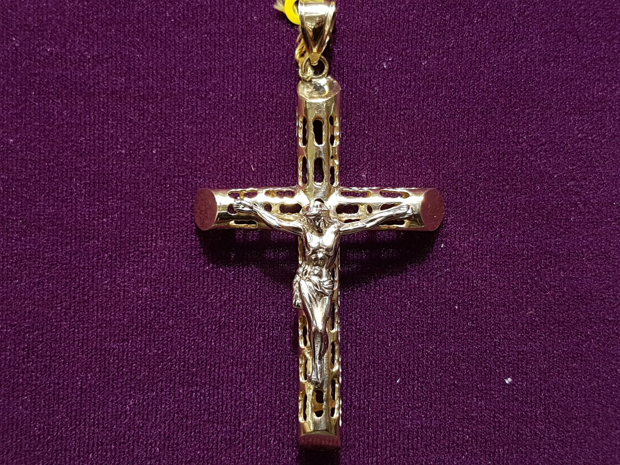 Patterned Tube Crucifix Pendant 10K