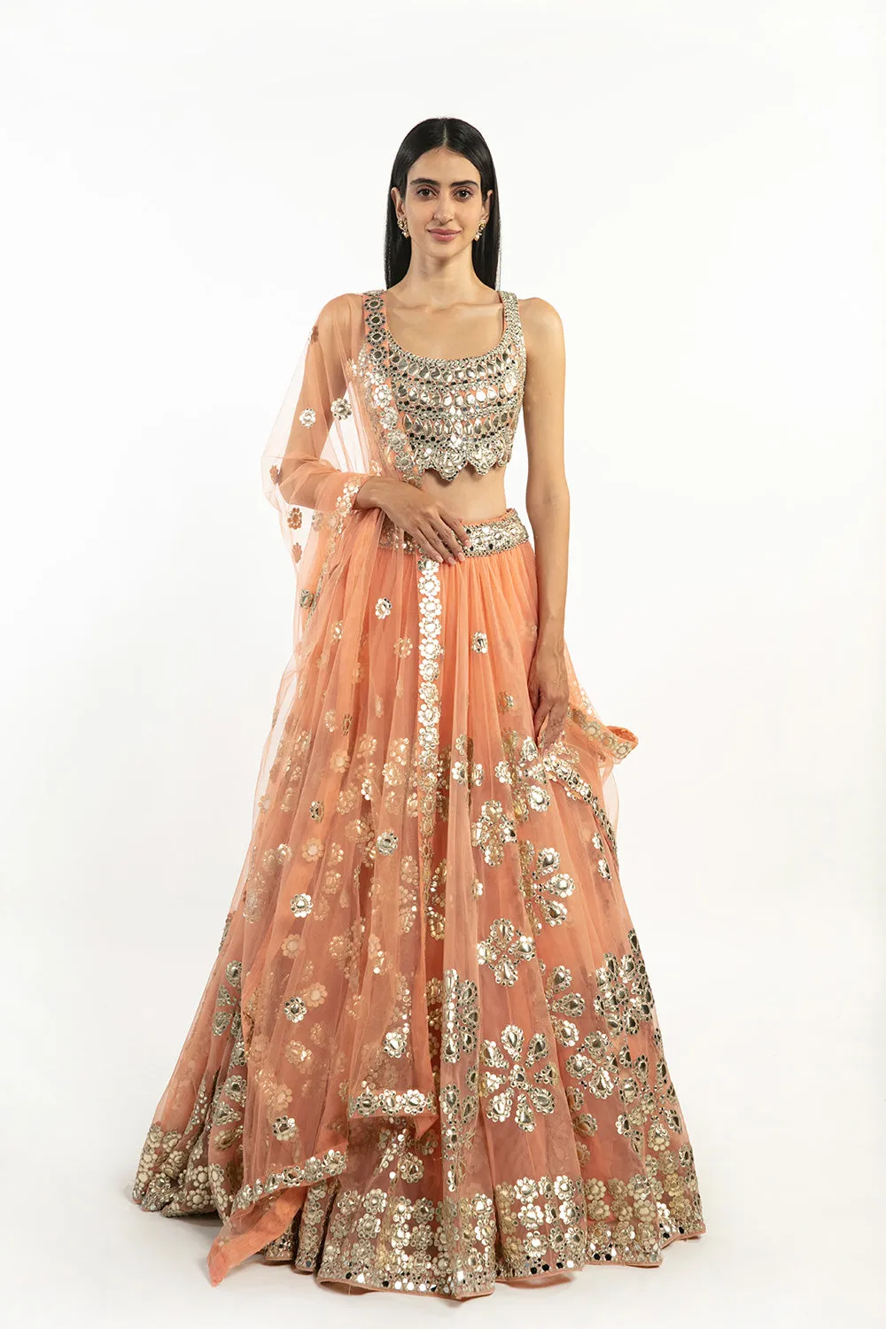 Peach Embellished Lehenga Set
