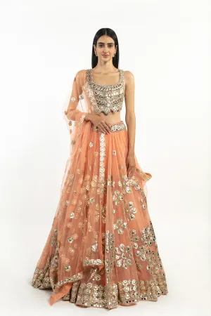 Peach Embellished Lehenga Set