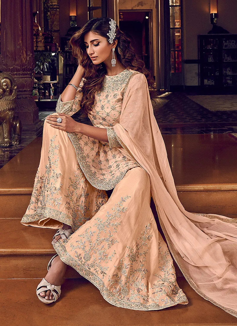Peach Traditional Sharara Suit
