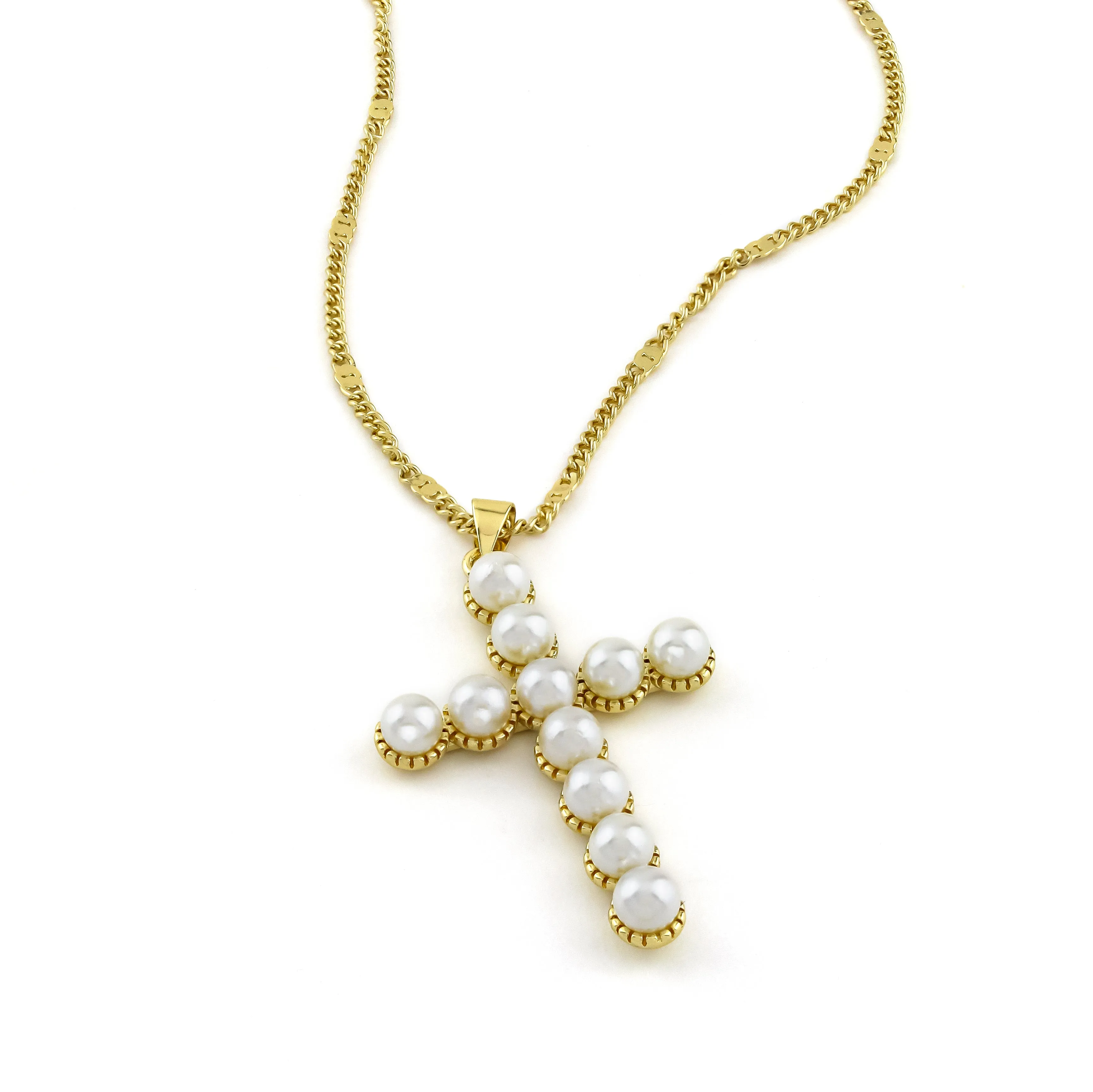 Pearl Cross Gold Necklace