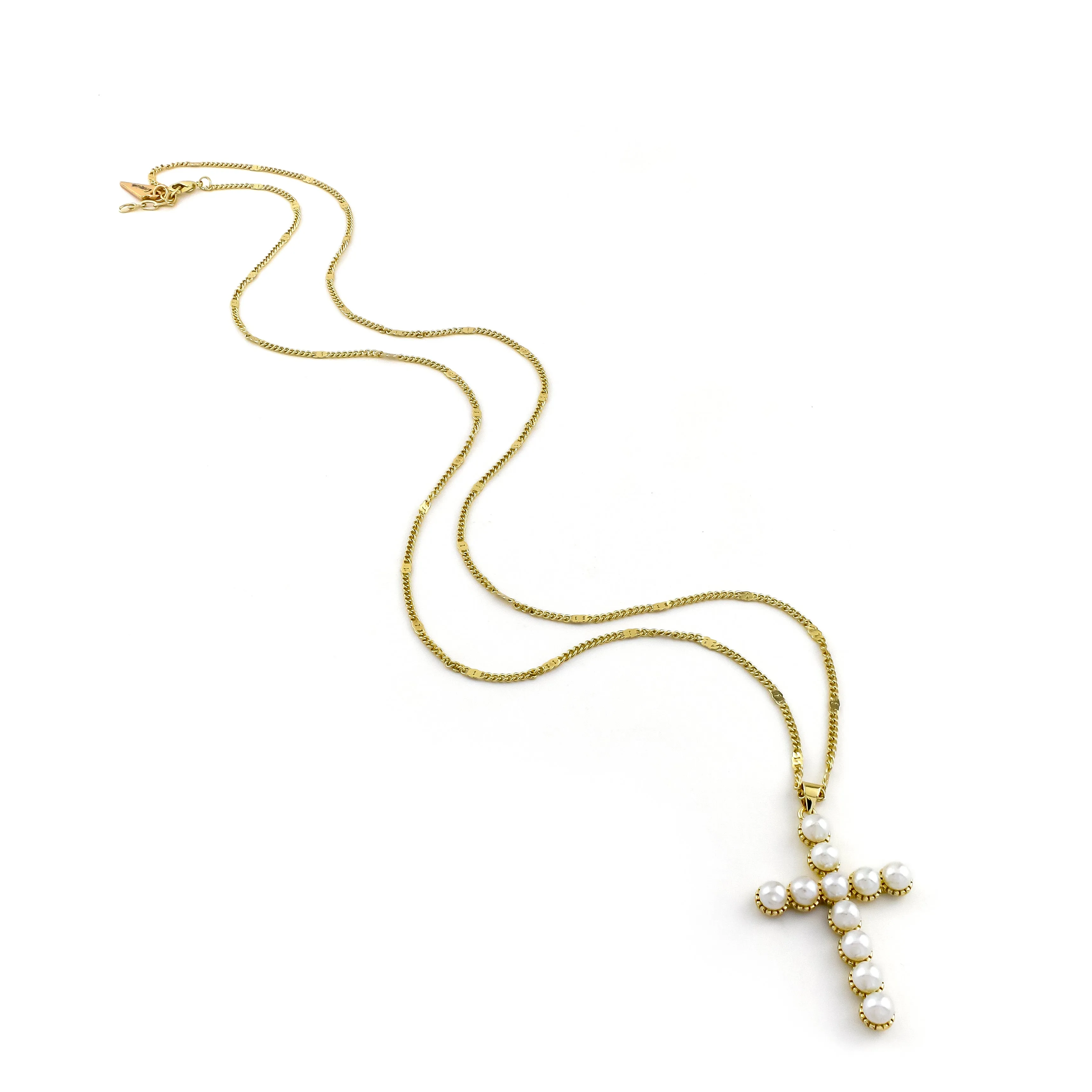 Pearl Cross Gold Necklace