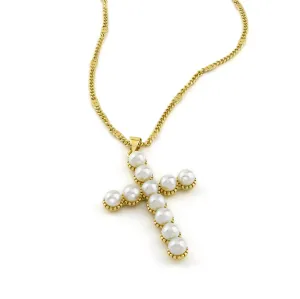 Pearl Cross Gold Necklace