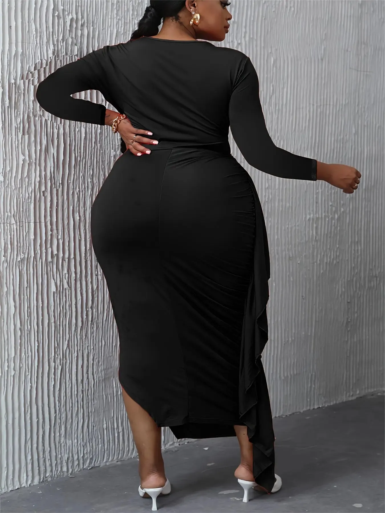 Pearl Embellished Asymmetrical Hem Dress