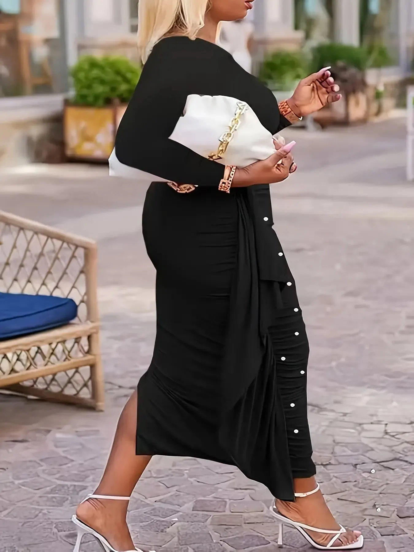Pearl Embellished Asymmetrical Hem Dress