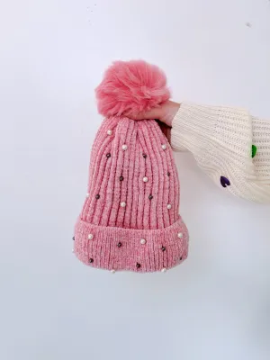 Pearla Adorned Pom Beanie - Pink