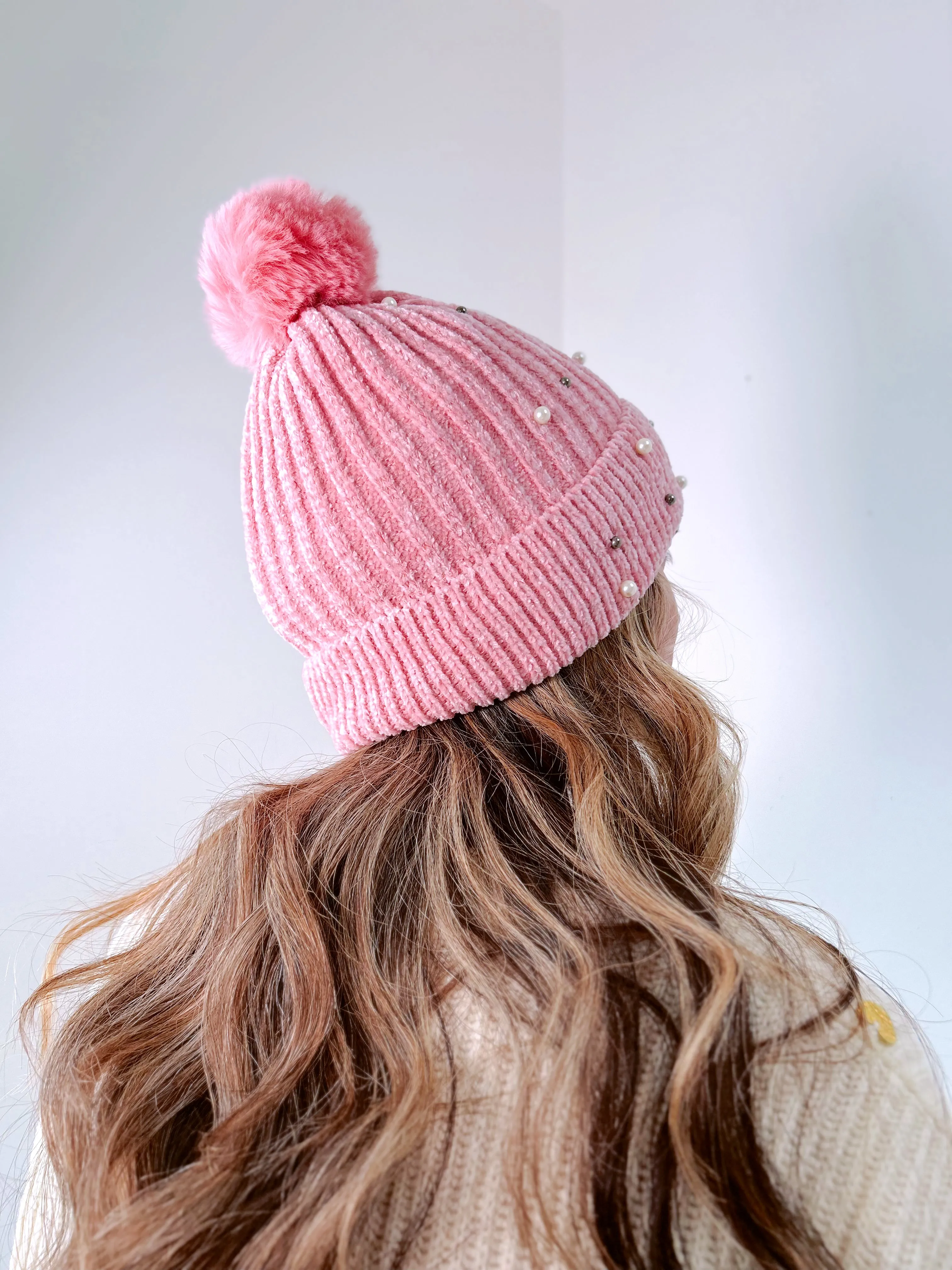 Pearla Adorned Pom Beanie - Pink