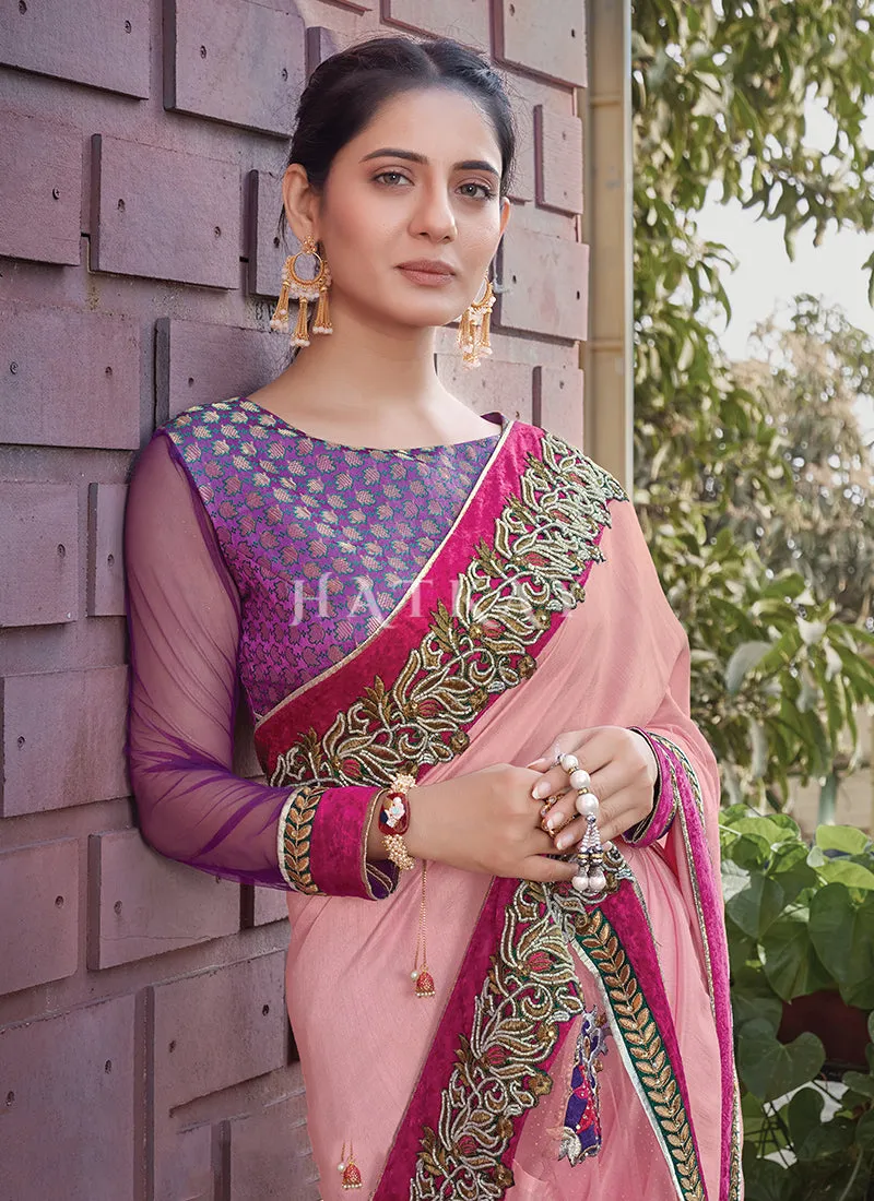 Pink And Purple Traditional Silk Saree