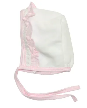 Pink Check Lace Girl Bonnet