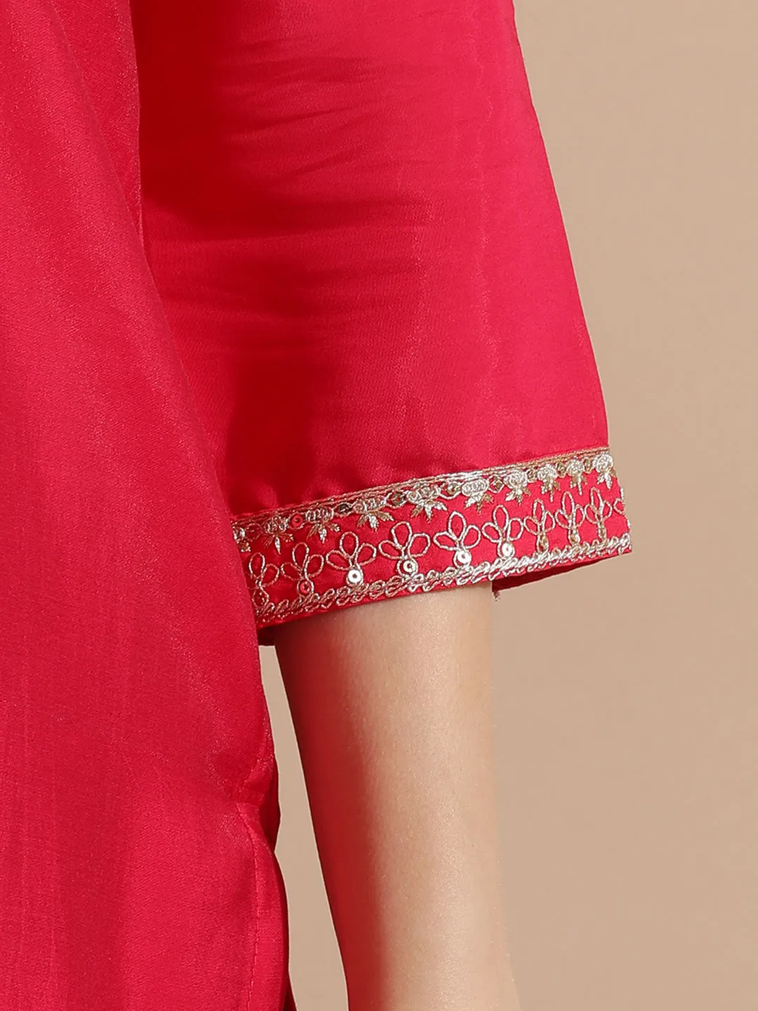 Pink Festive Embroidered Kurta Set With Embellished Dupatta