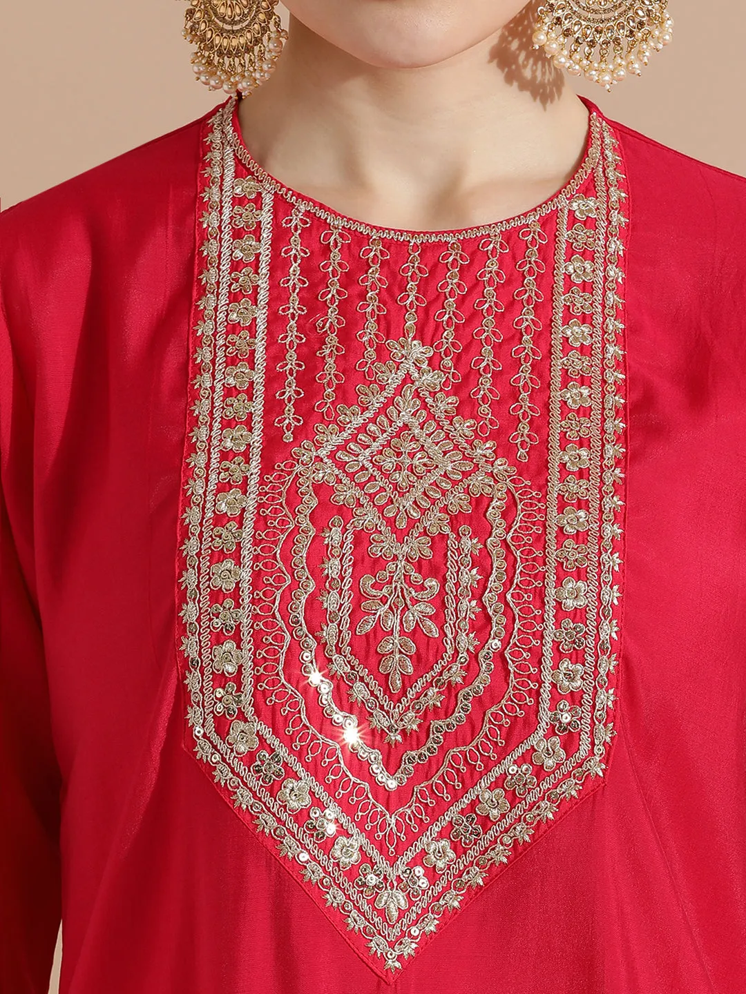 Pink Festive Embroidered Kurta Set With Embellished Dupatta