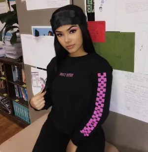 Pink SA | Black Long Sleeve Tee (Solid Checkered Drippin Sleeves)