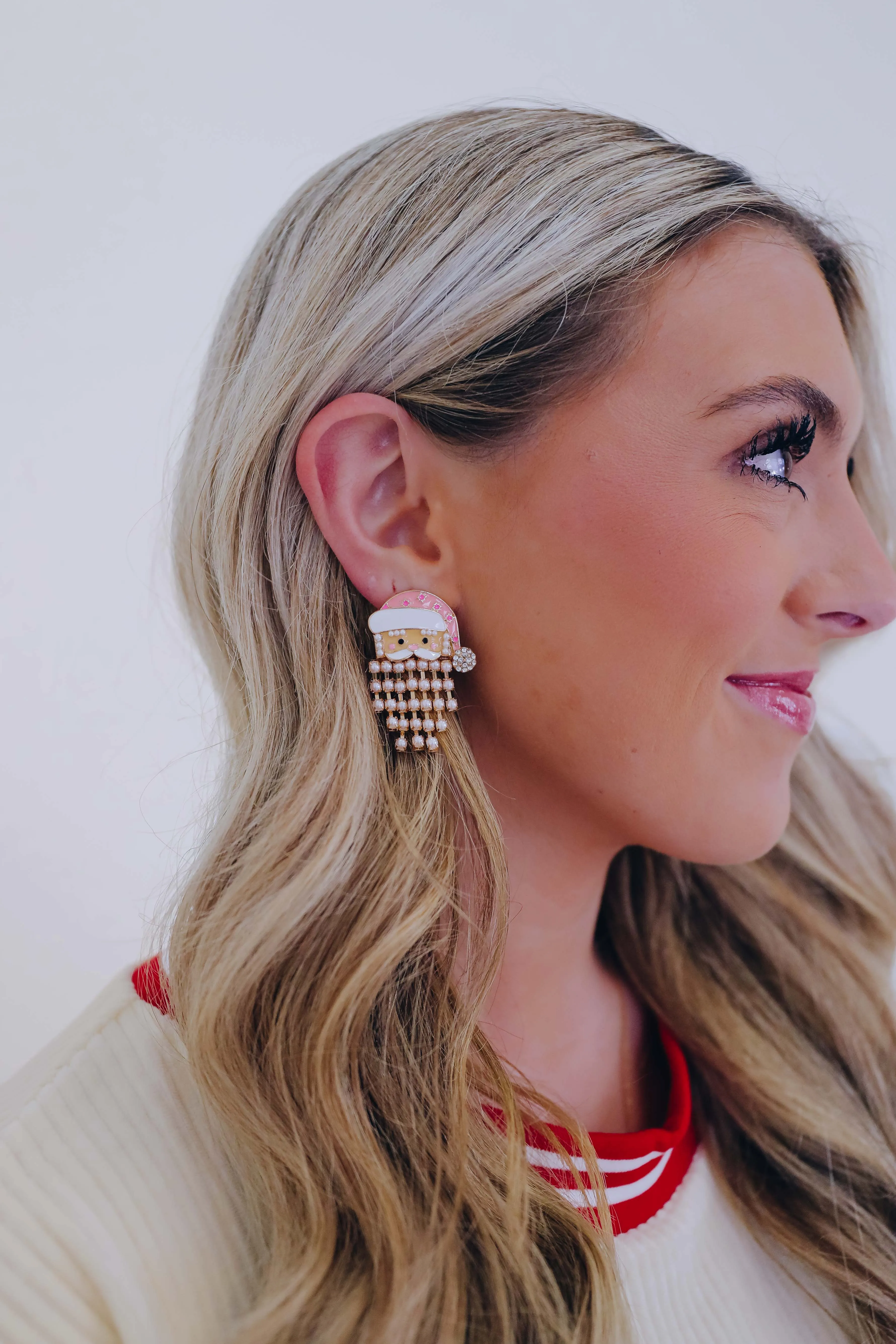 Pink Santa Adorned Enamel Earrings