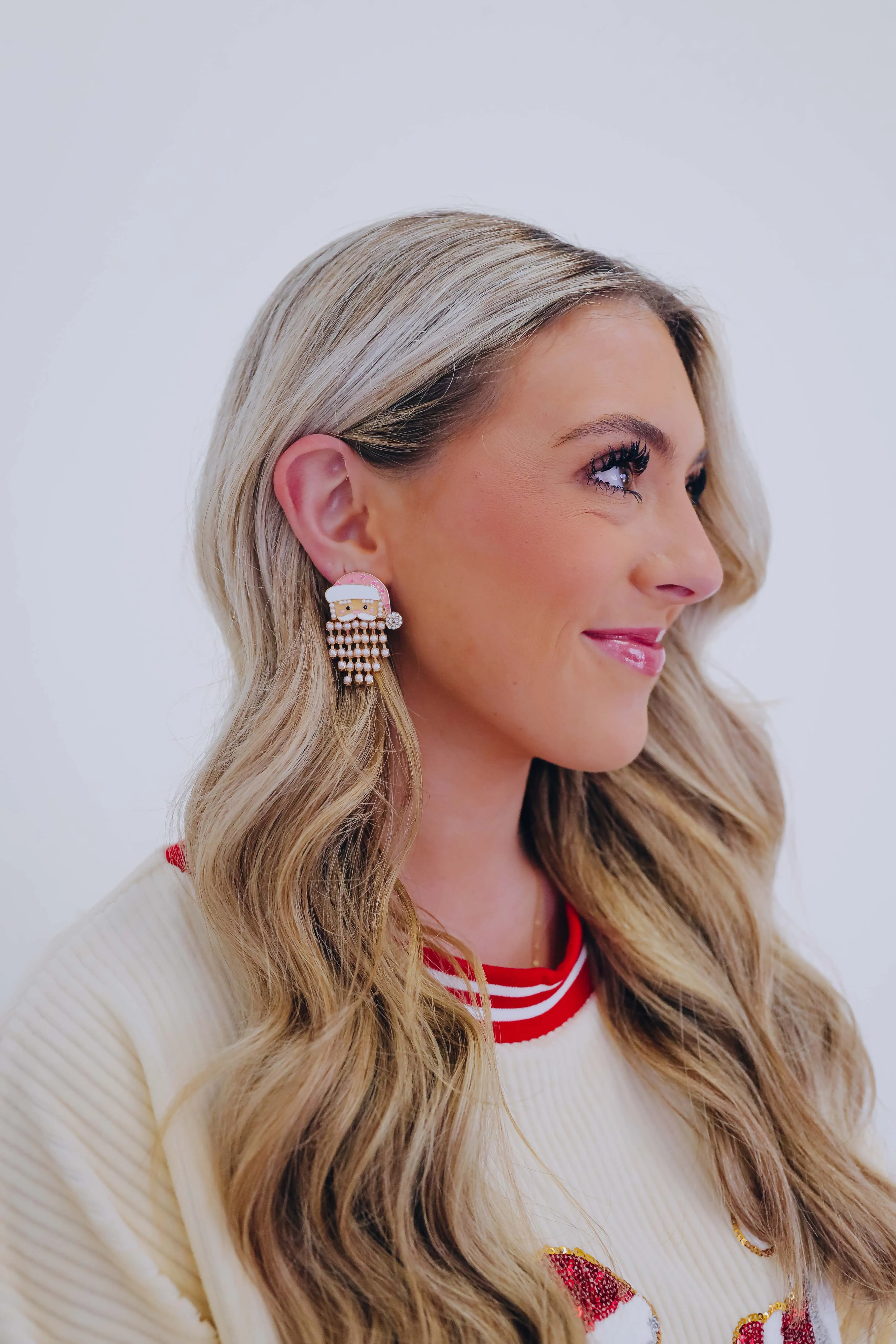 Pink Santa Adorned Enamel Earrings