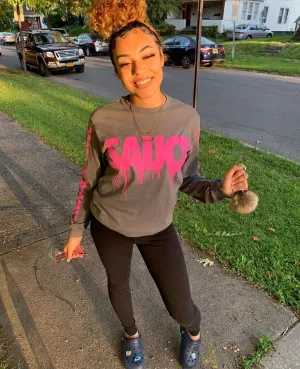 Pink Sauce | Smoky Long Sleeve Tee (Solid Checkered Drippin Sleeve)