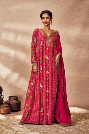 Pink Tropical Rhapsody Anarkali Set