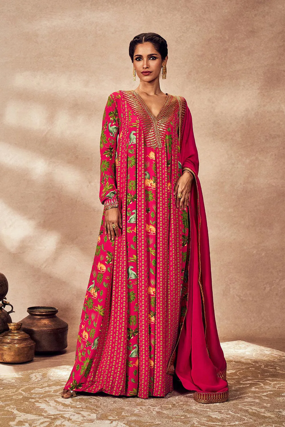 Pink Tropical Rhapsody Anarkali Set