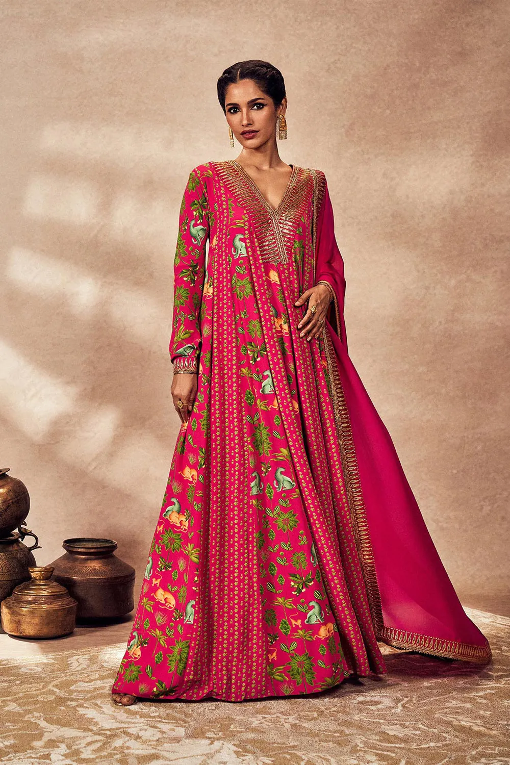 Pink Tropical Rhapsody Anarkali Set