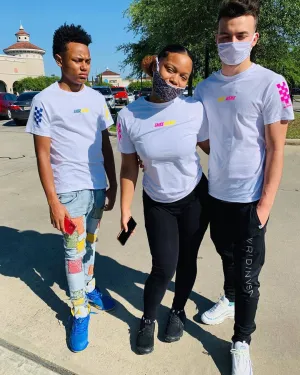 Pink/Yellow SA | White Tee (Solid Pink/Yellow Sleeves)
