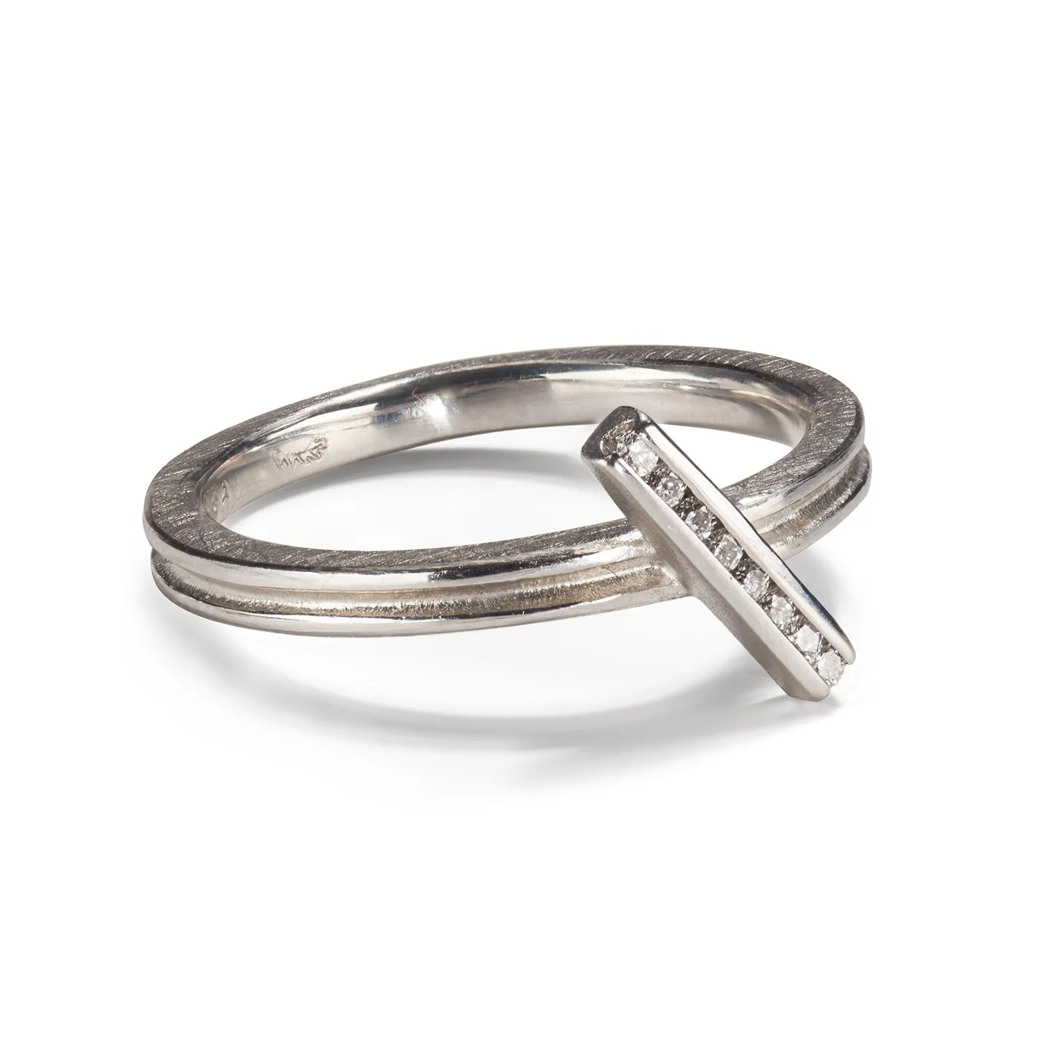 Platinum Diagonal Bar Ring