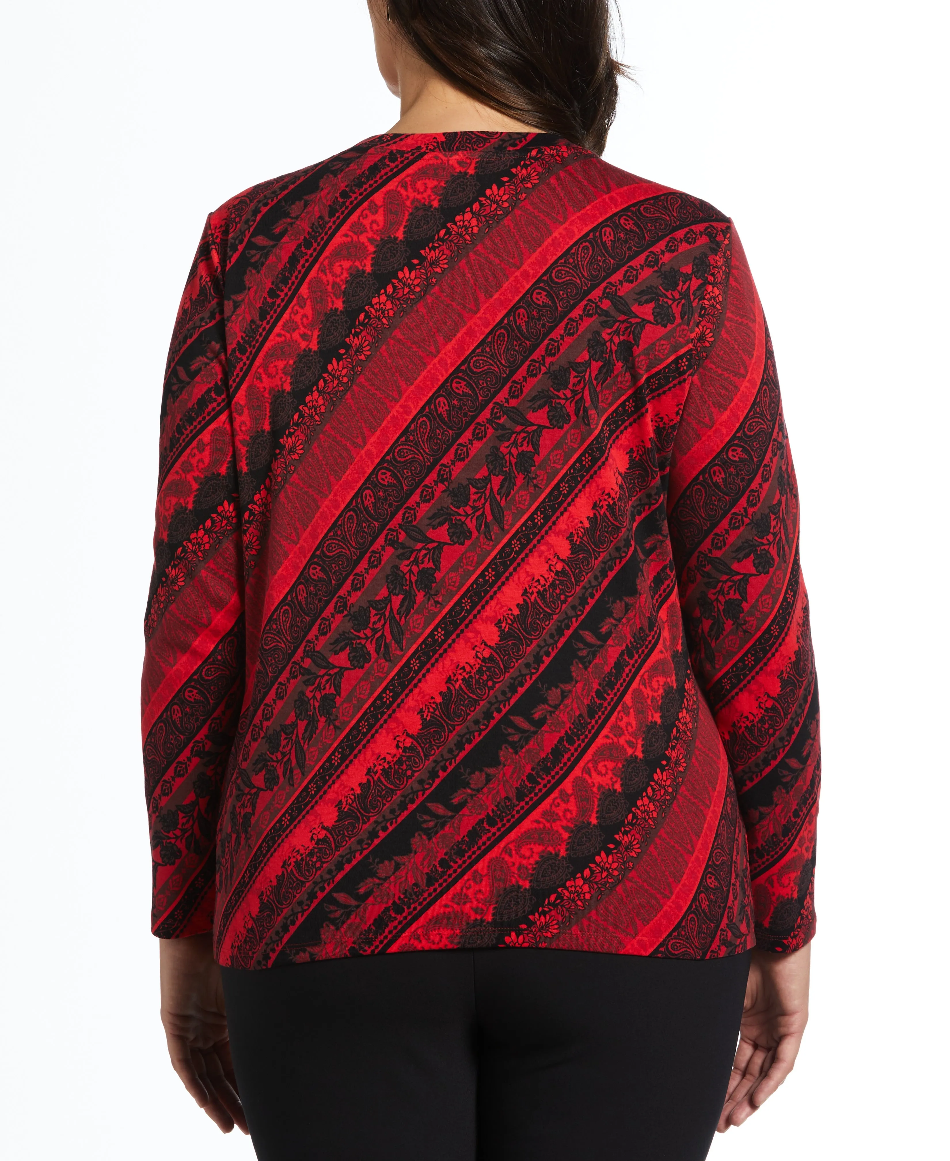 Plus Size Paisley Stripe Button Detail Top