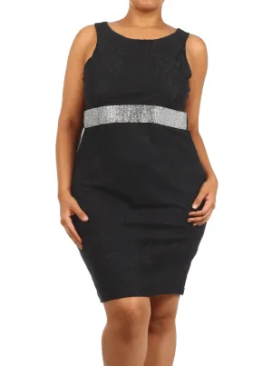Plus Size Ravishing Rhinestone Floral Lace Black Dress