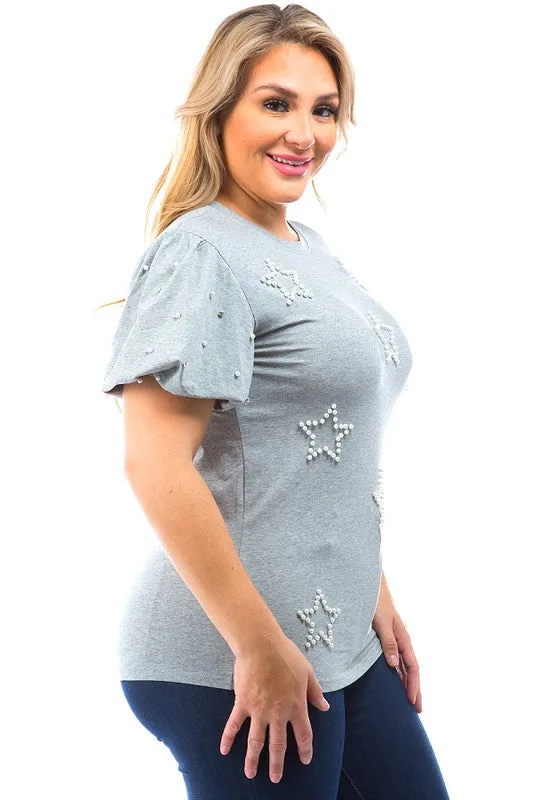 Plus- Star Pearl Embellished Top