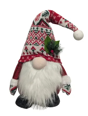 Plush Gnome With Red Printed Hat with Green Holly