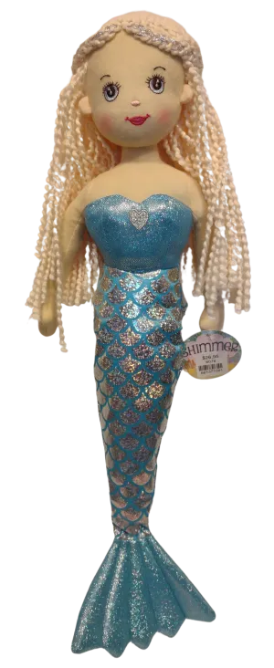 Plush Mermaid Doll with Light Pink Hair & Blue Tail 17"