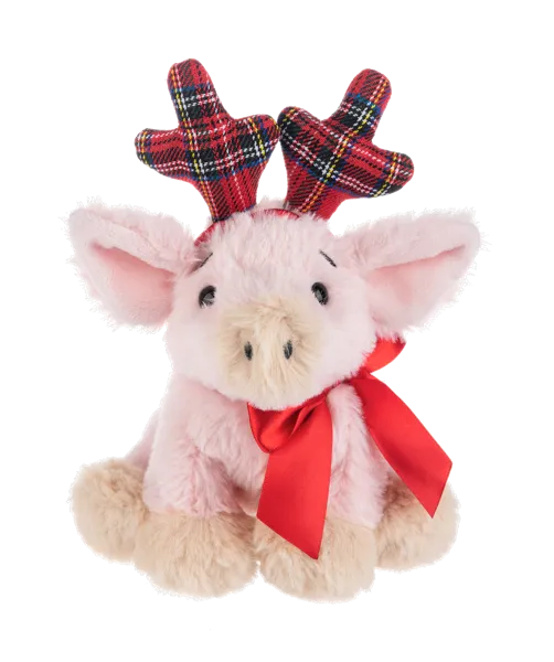 Plush Pig with Plaid Antlers
