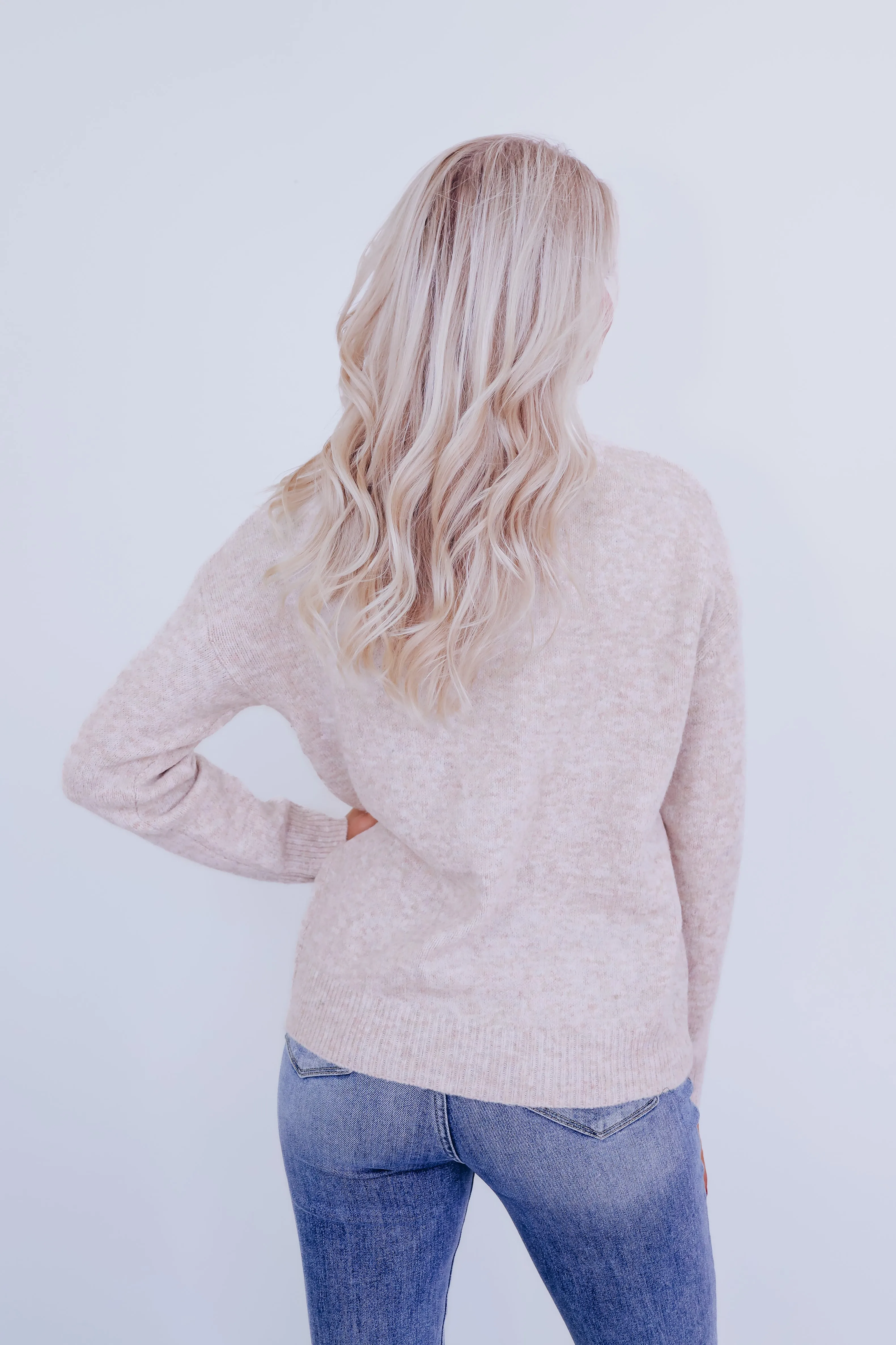 Pops of Glitter Adorned Knit Sweater - Oatmeal