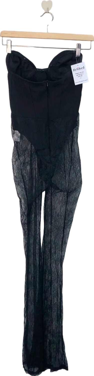 PrettyLittleThing Black Lace Jumpsuit UK 4