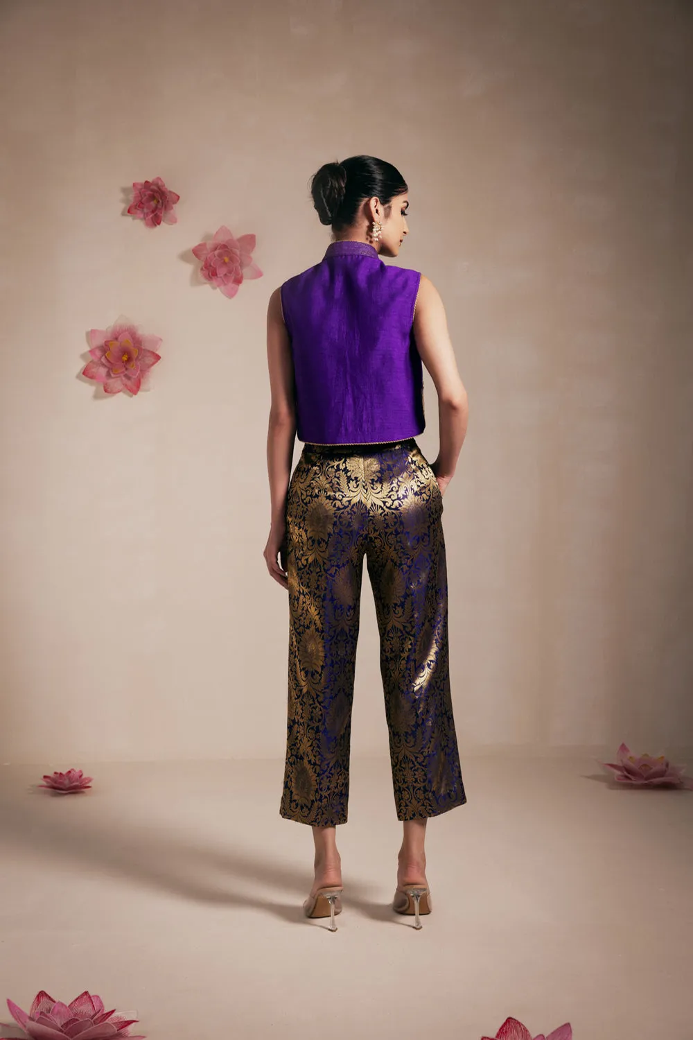 Purple Embellished Crop Jacket