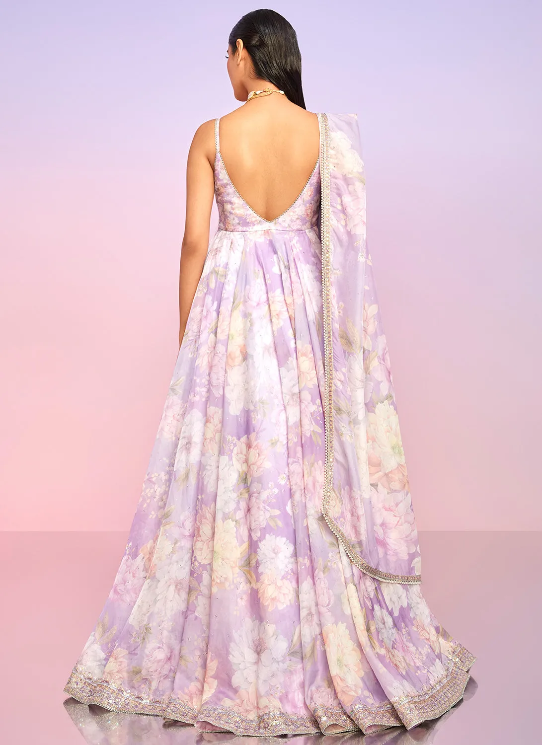 Purple Floral Embellished Anarkali