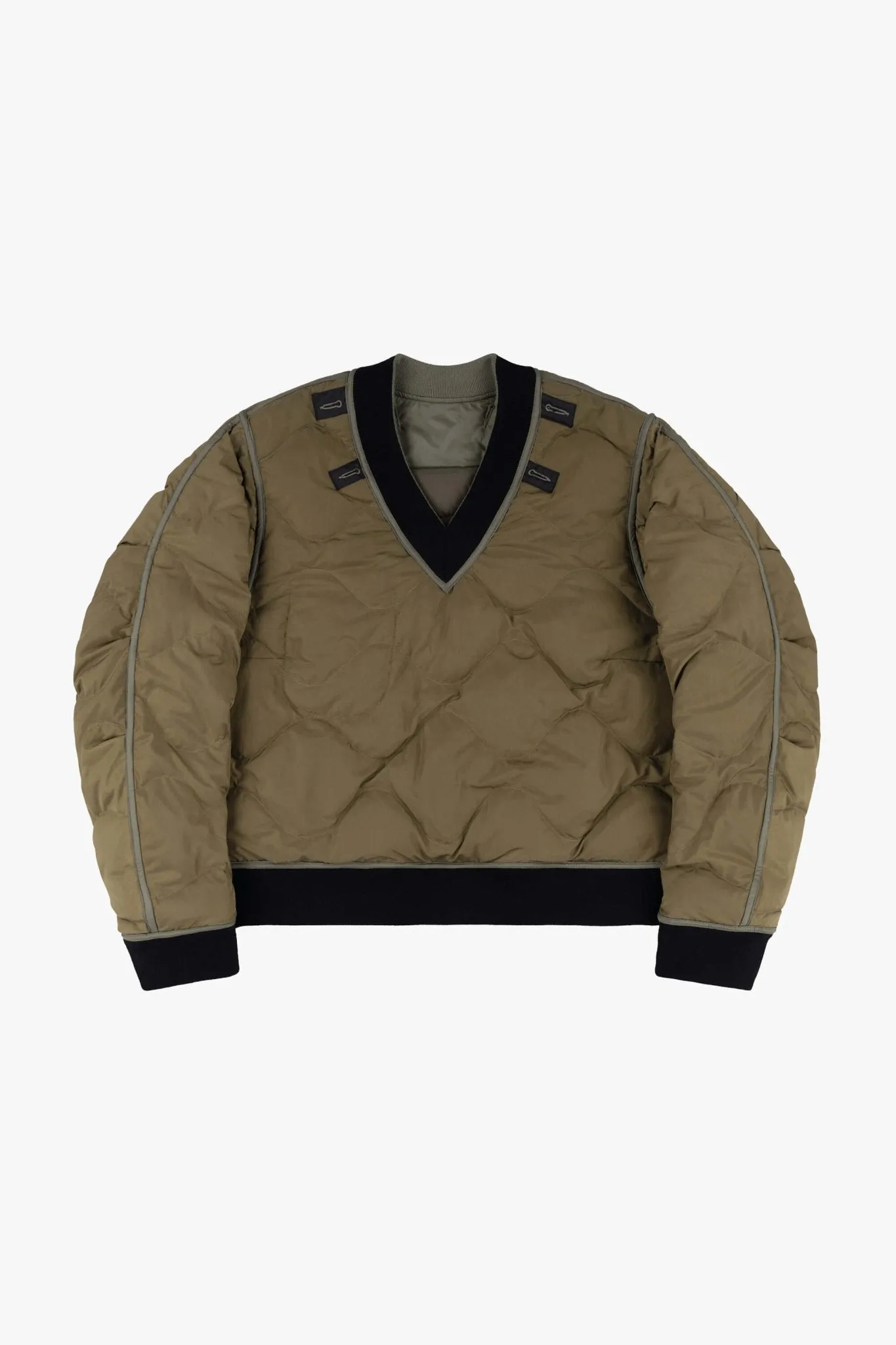 Quilted Down V Neck Sweater - Eucalyptus / Moss
