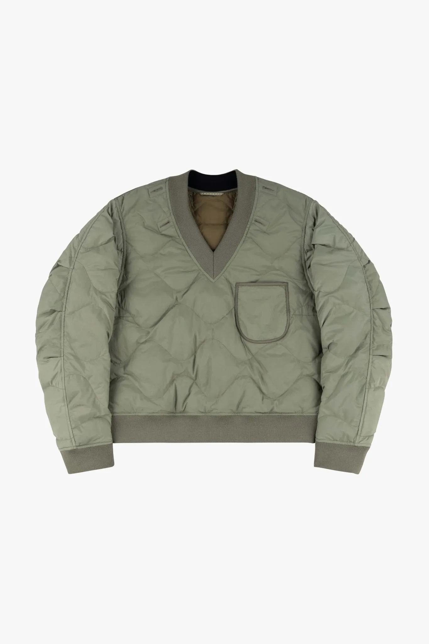 Quilted Down V Neck Sweater - Eucalyptus / Moss