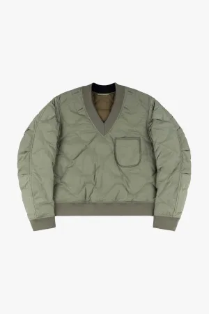 Quilted Down V Neck Sweater - Eucalyptus / Moss