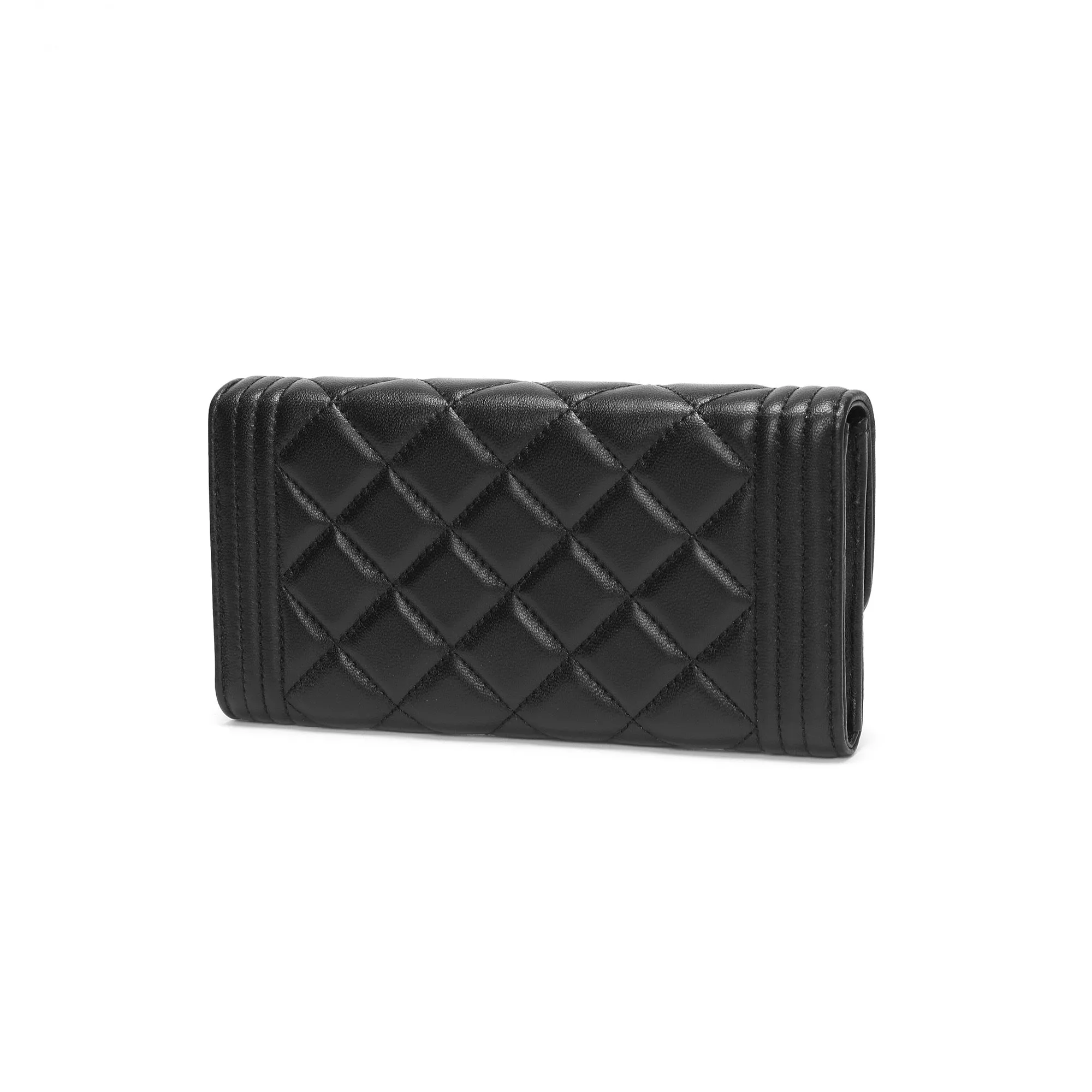 Quilted Sheepskin Leather Long Wallet