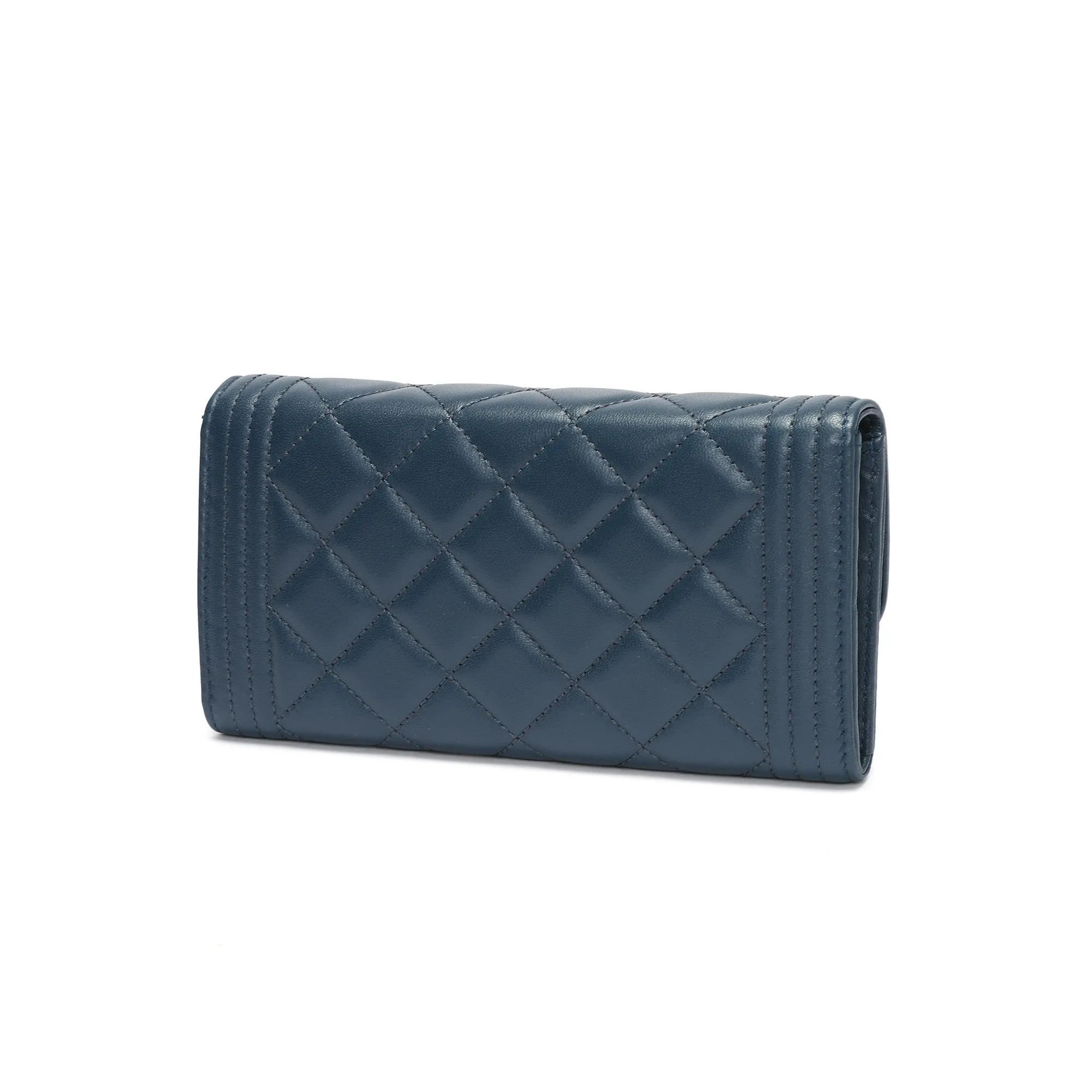 Quilted Sheepskin Leather Long Wallet