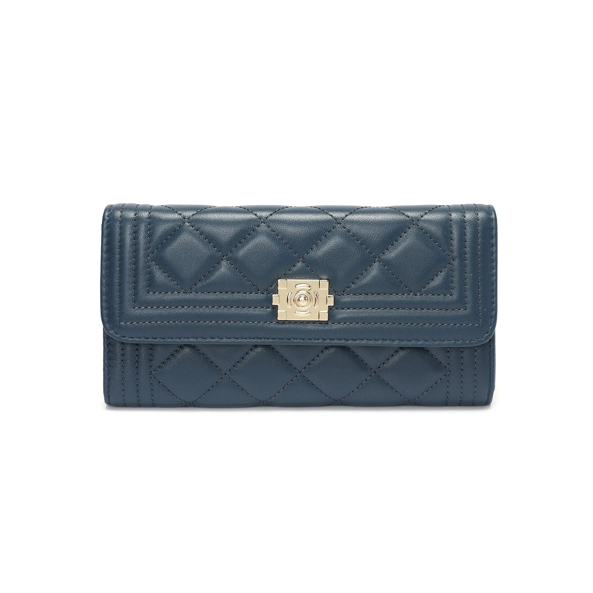 Quilted Sheepskin Leather Long Wallet