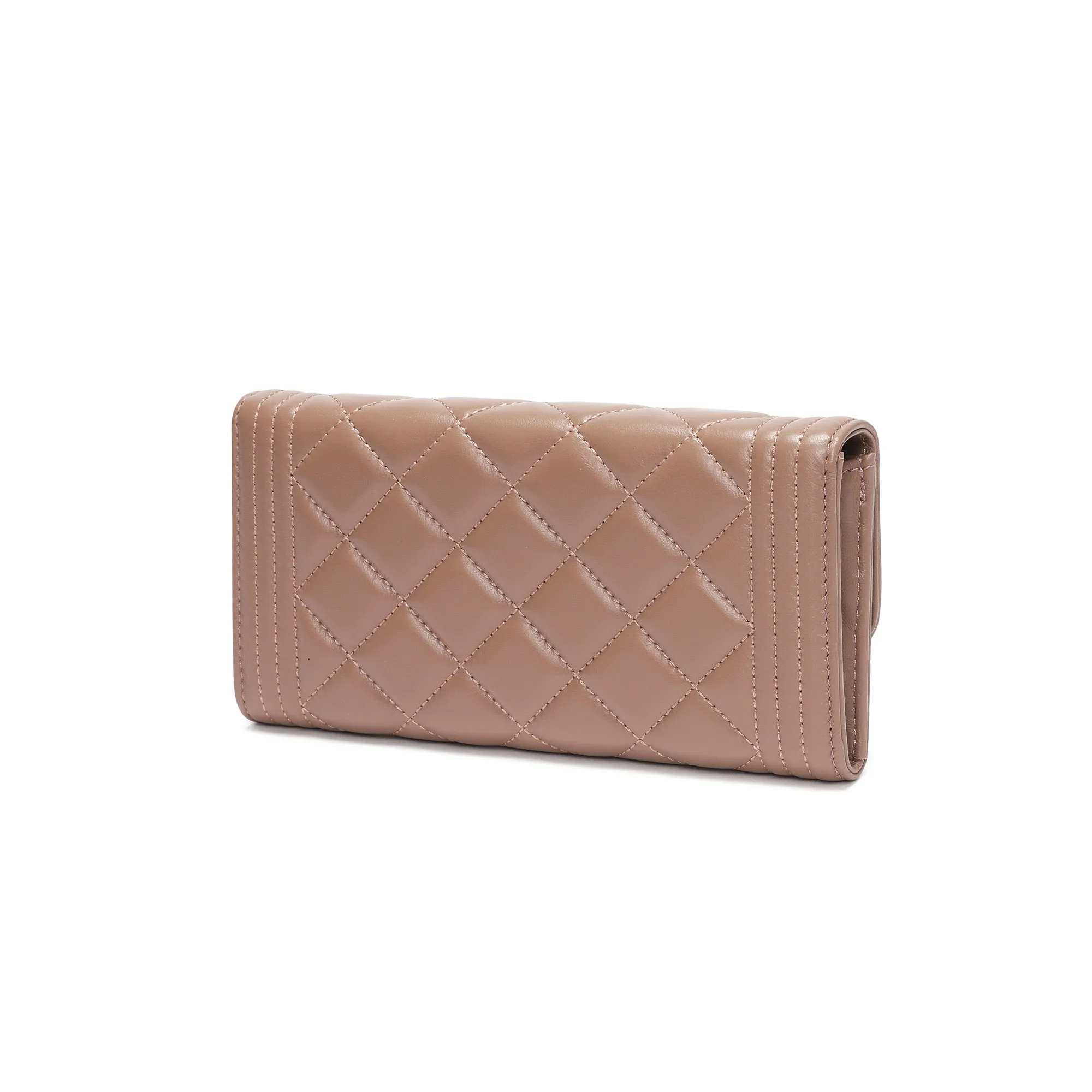 Quilted Sheepskin Leather Long Wallet