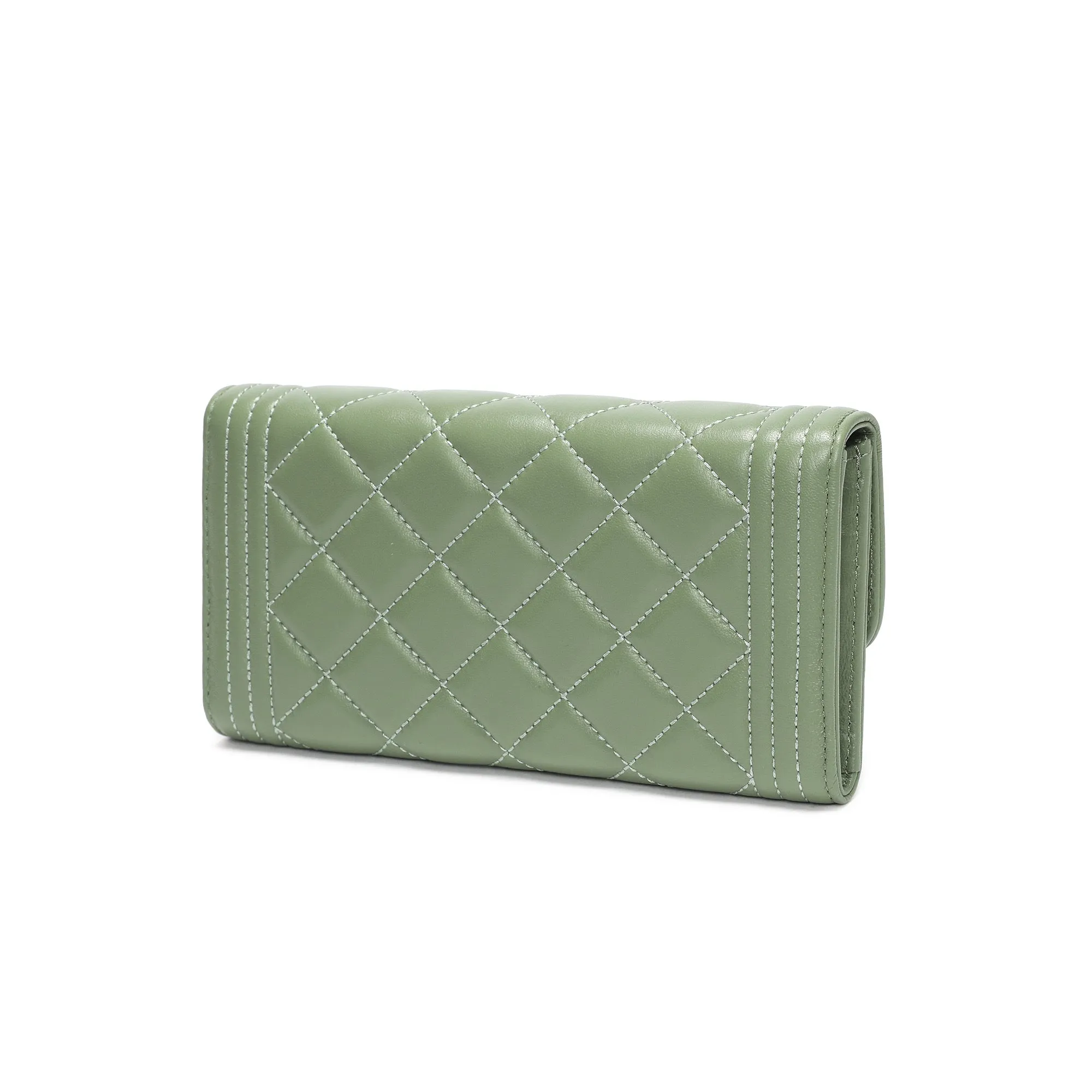 Quilted Sheepskin Leather Long Wallet