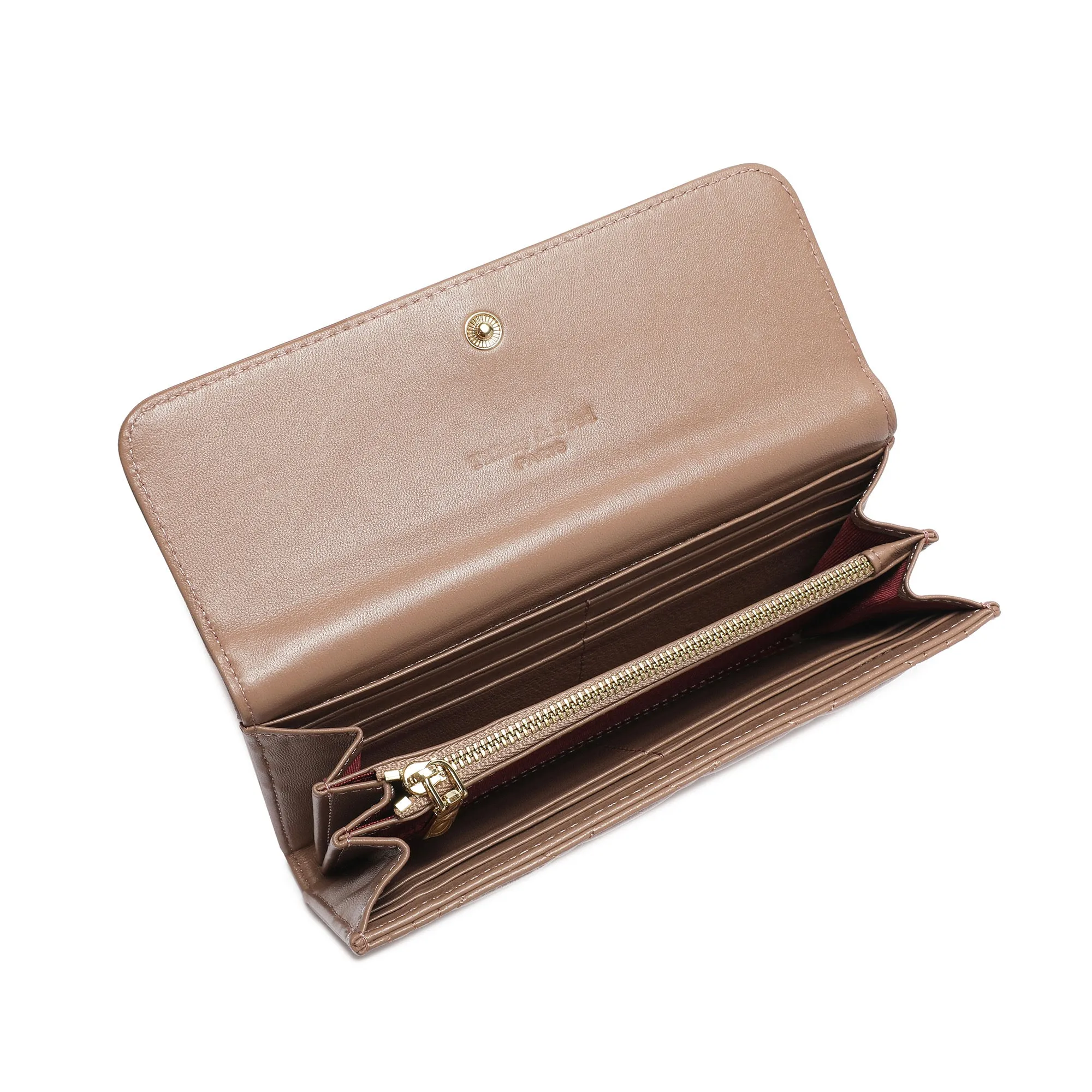 Quilted Sheepskin Leather Long Wallet