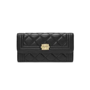 Quilted Sheepskin Leather Long Wallet