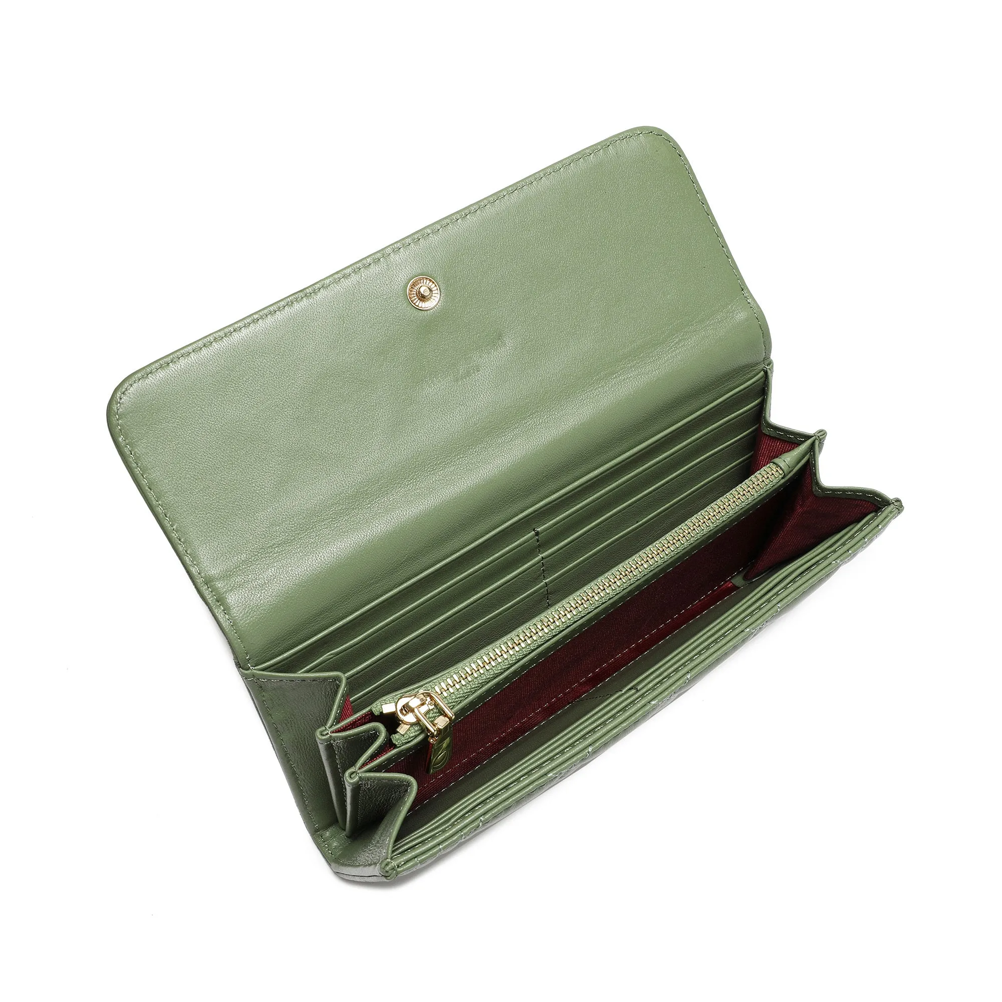 Quilted Sheepskin Leather Long Wallet