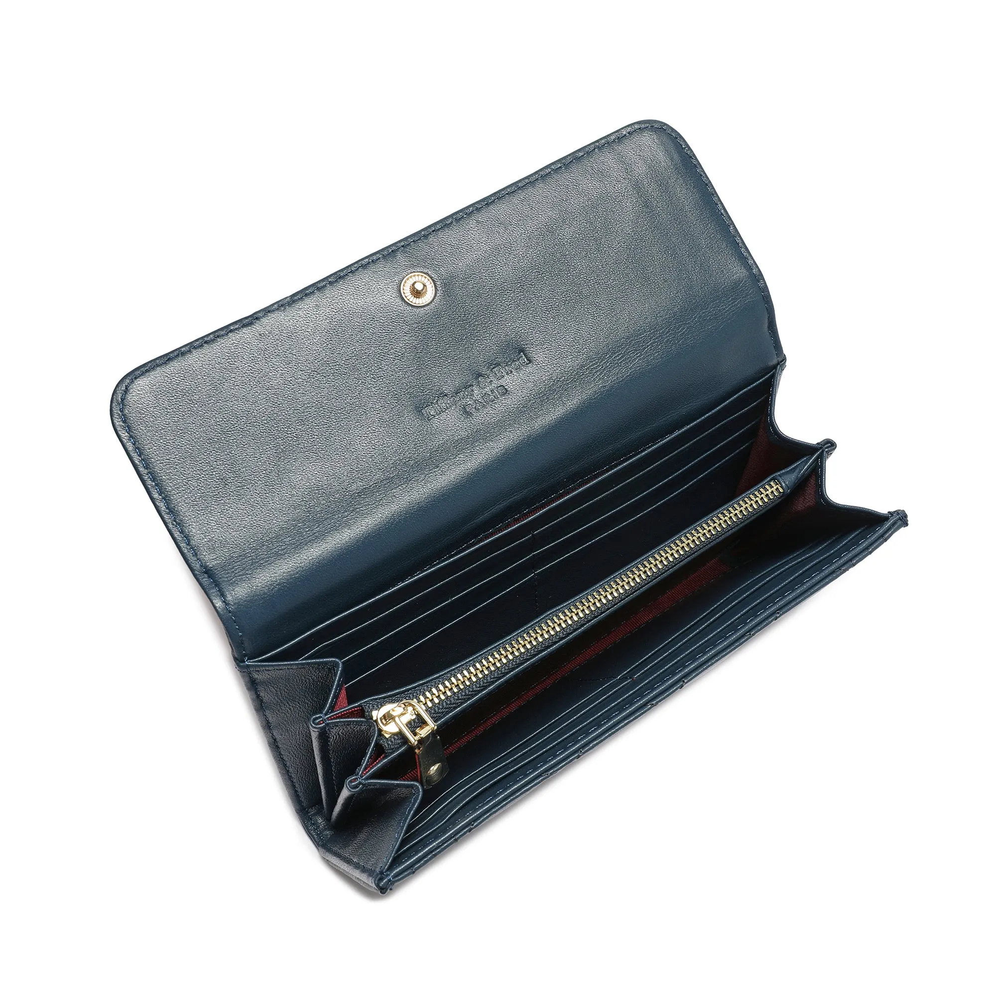 Quilted Sheepskin Leather Long Wallet