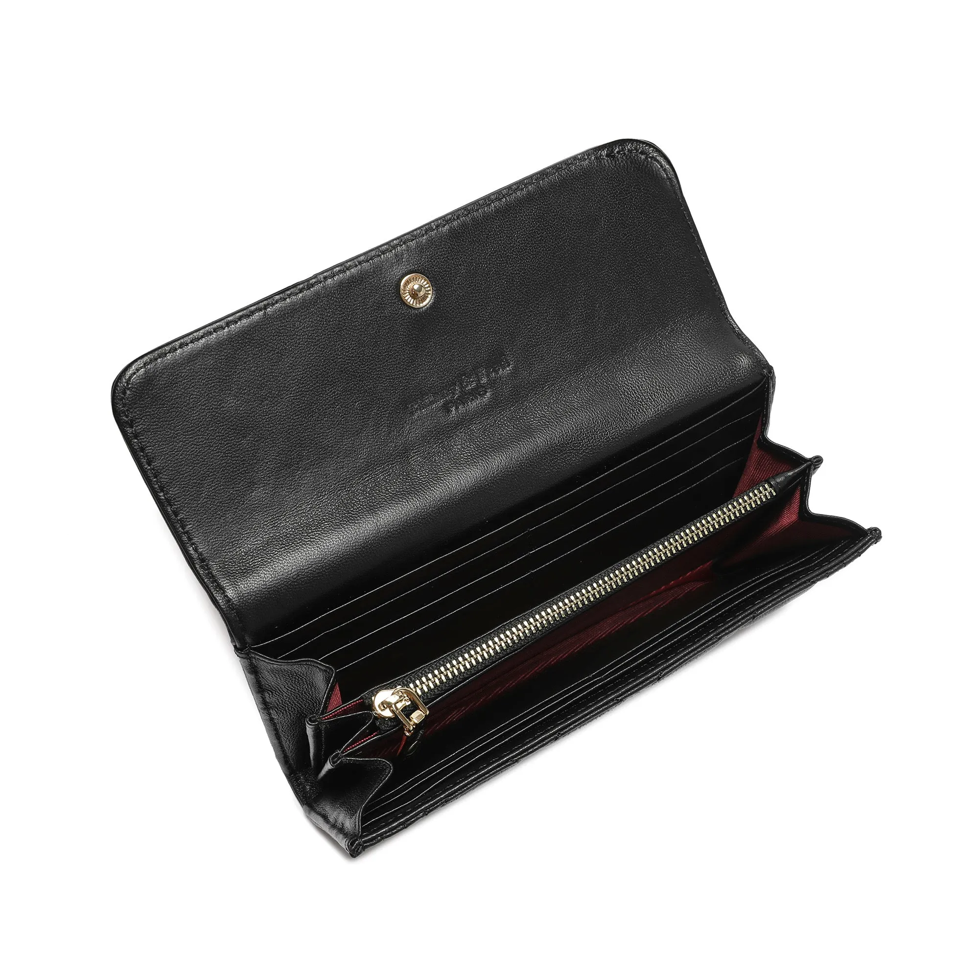Quilted Sheepskin Leather Long Wallet