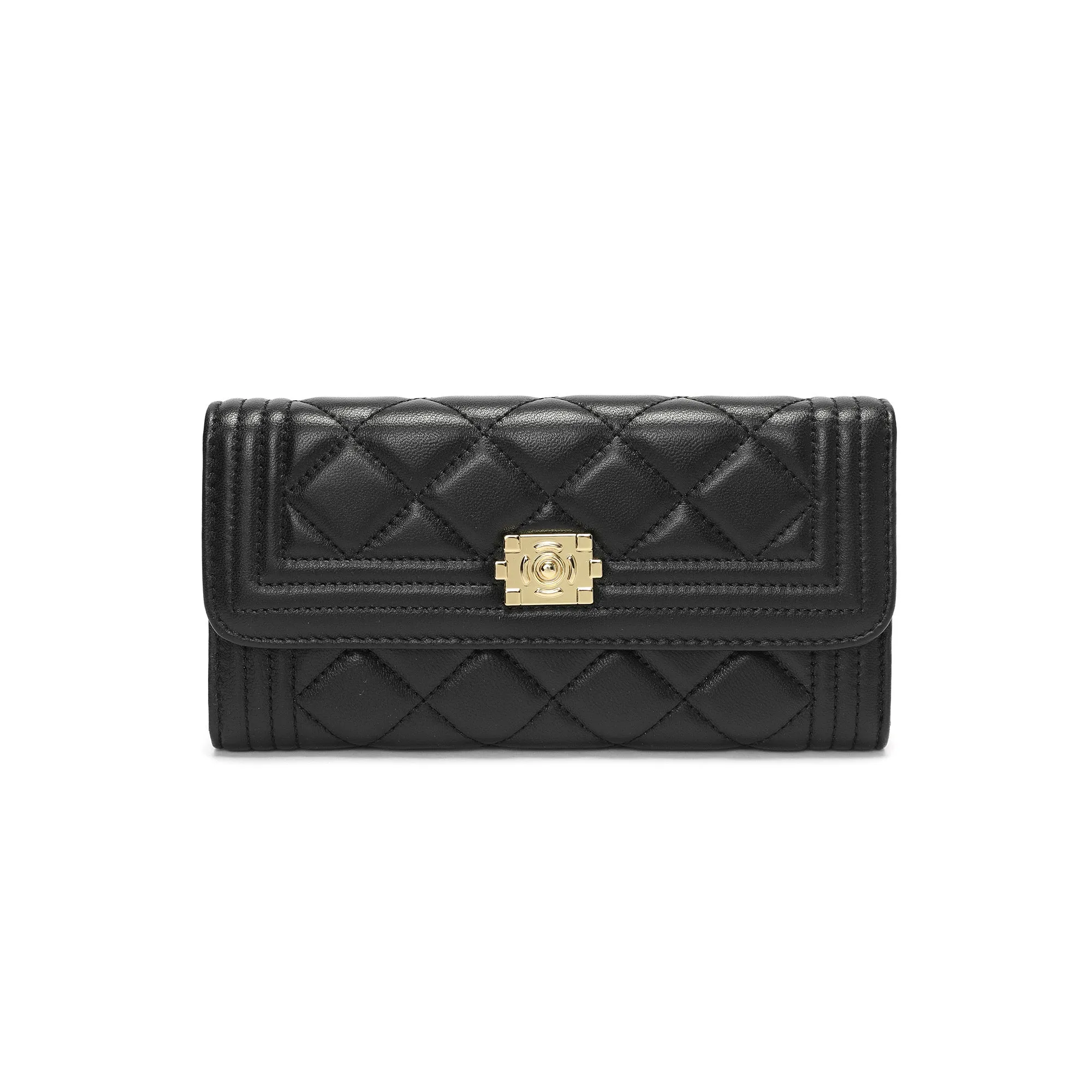 Quilted Sheepskin Leather Long Wallet