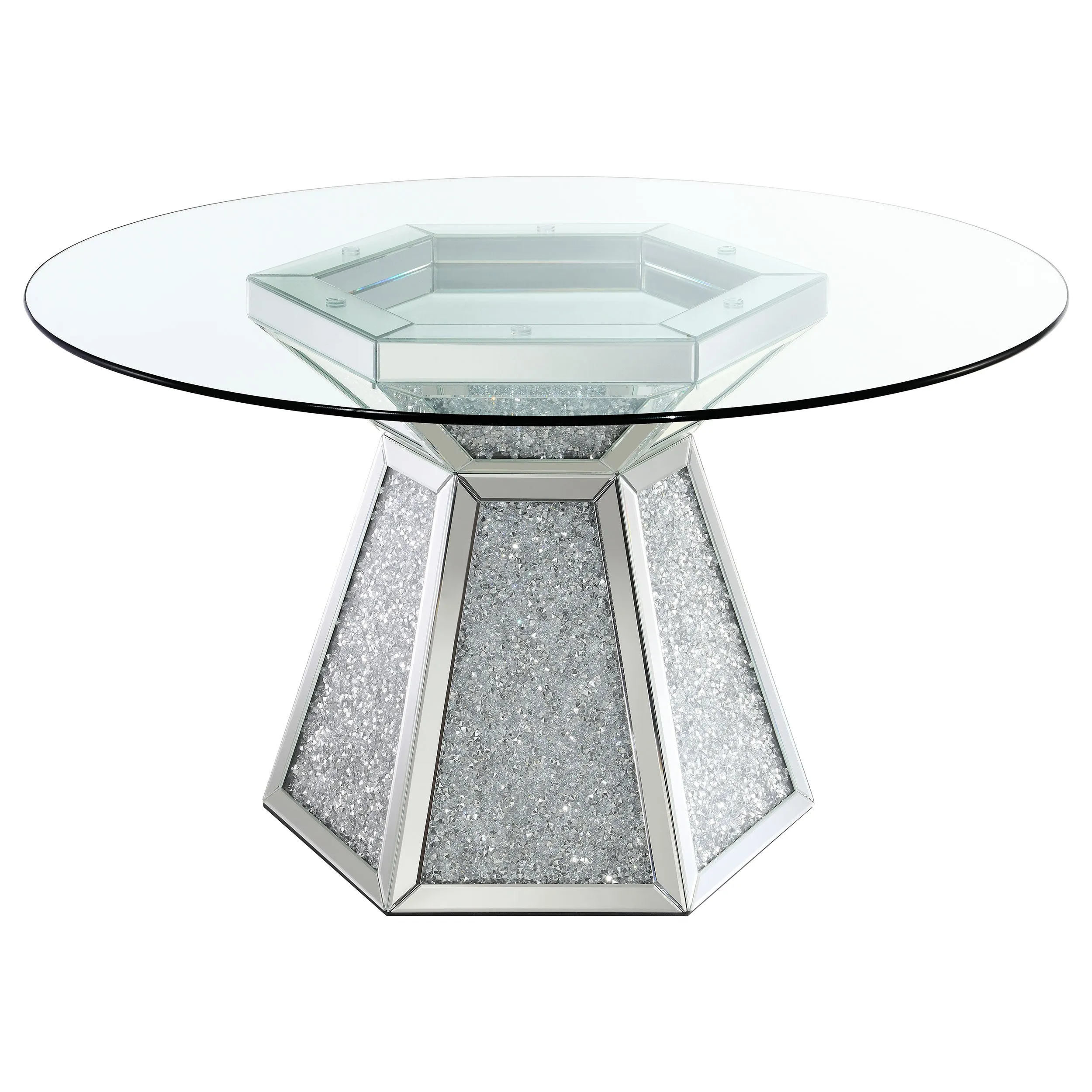 Quinn 5-piece Round Glass Top Mirrored Dining Set Grey